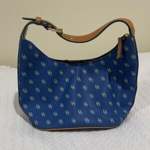 VINTAGE Dooney & Bourke Blue and Tan Monogram Hobo Bag